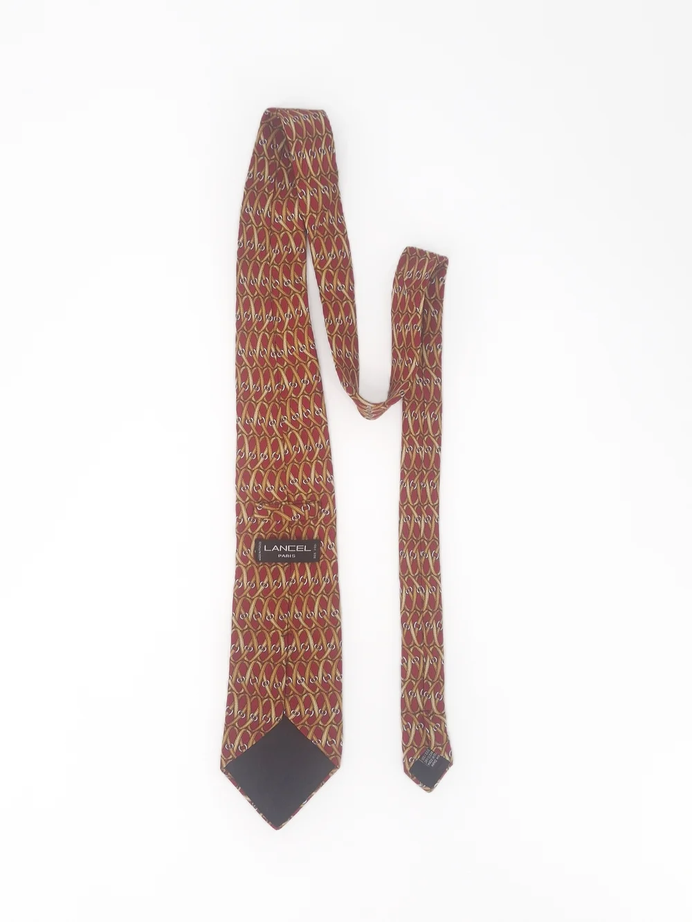 ✨Lancel Paris Vintage Red Silk Equestrian Strap Necktie - Hand Made in France✨